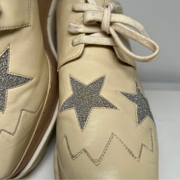 Stella McCartney size 6.5 Beige Faux Leather Elyse Star Platform Lace Up Derby - Picture 4 of 14